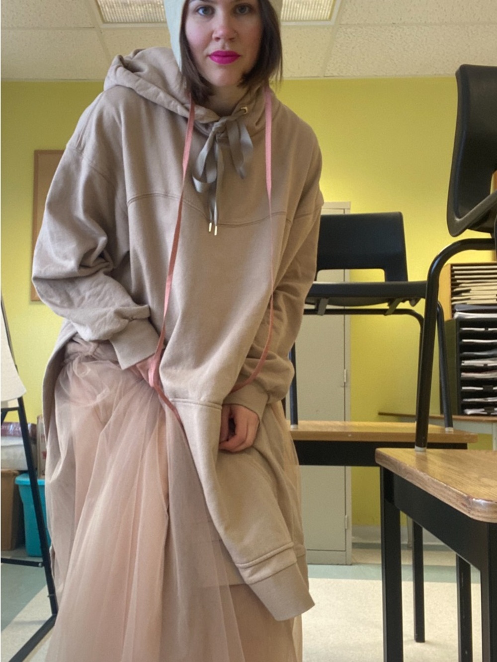 Oversized Beige Hoodie Sweater - Women